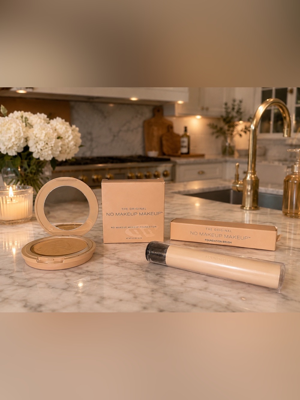 The Original No Makeup Makeup Light Med Foundation & Foundation Brush Bundle NIB